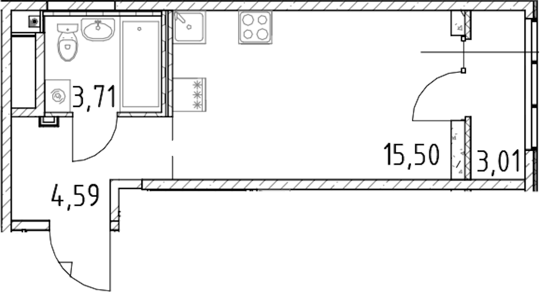 Квартира студия 23.8 м², 21/23 эт., ЖК «Город Первых»